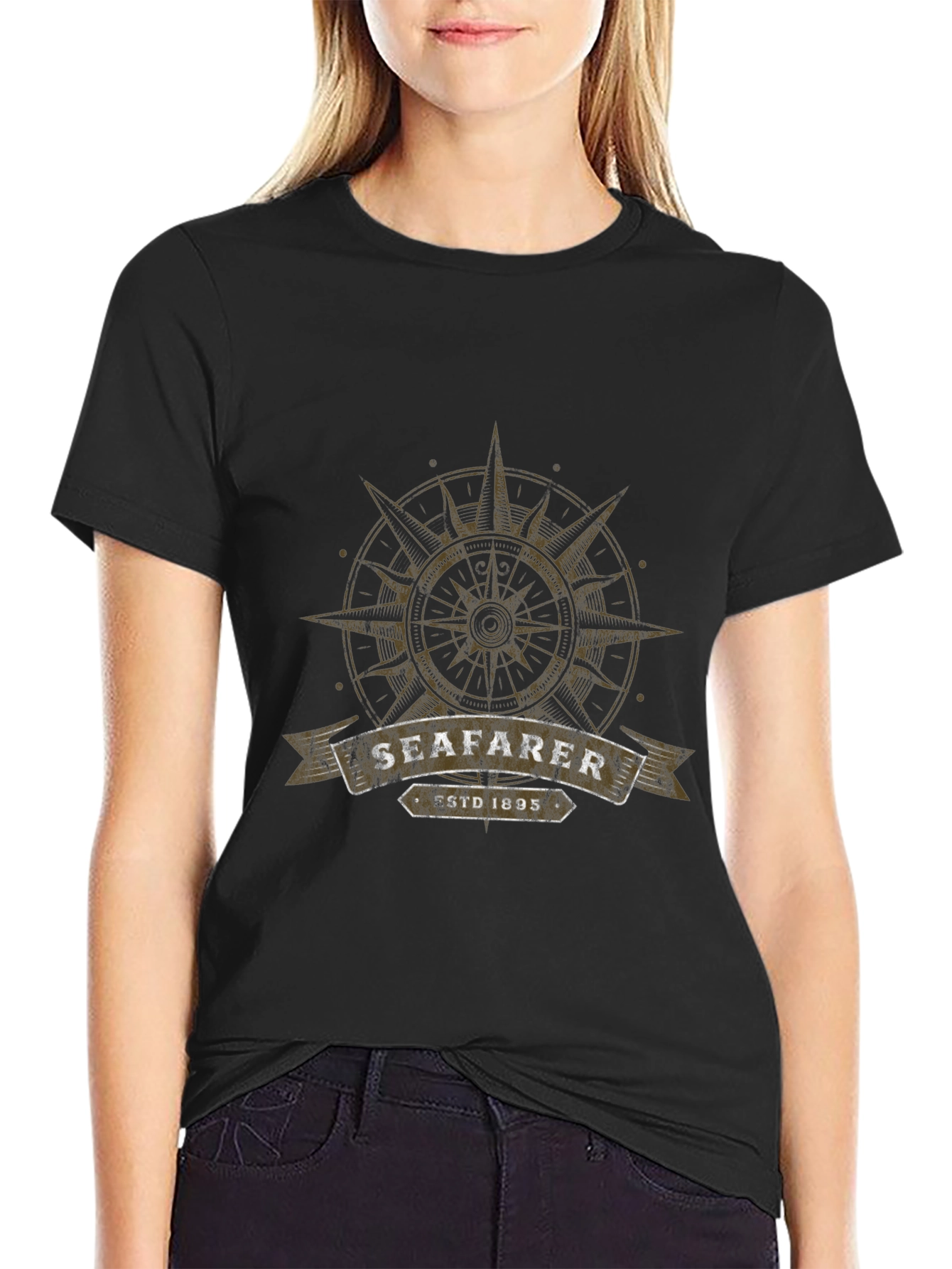 Seafarer Compass Graphic T-Shirt - Black