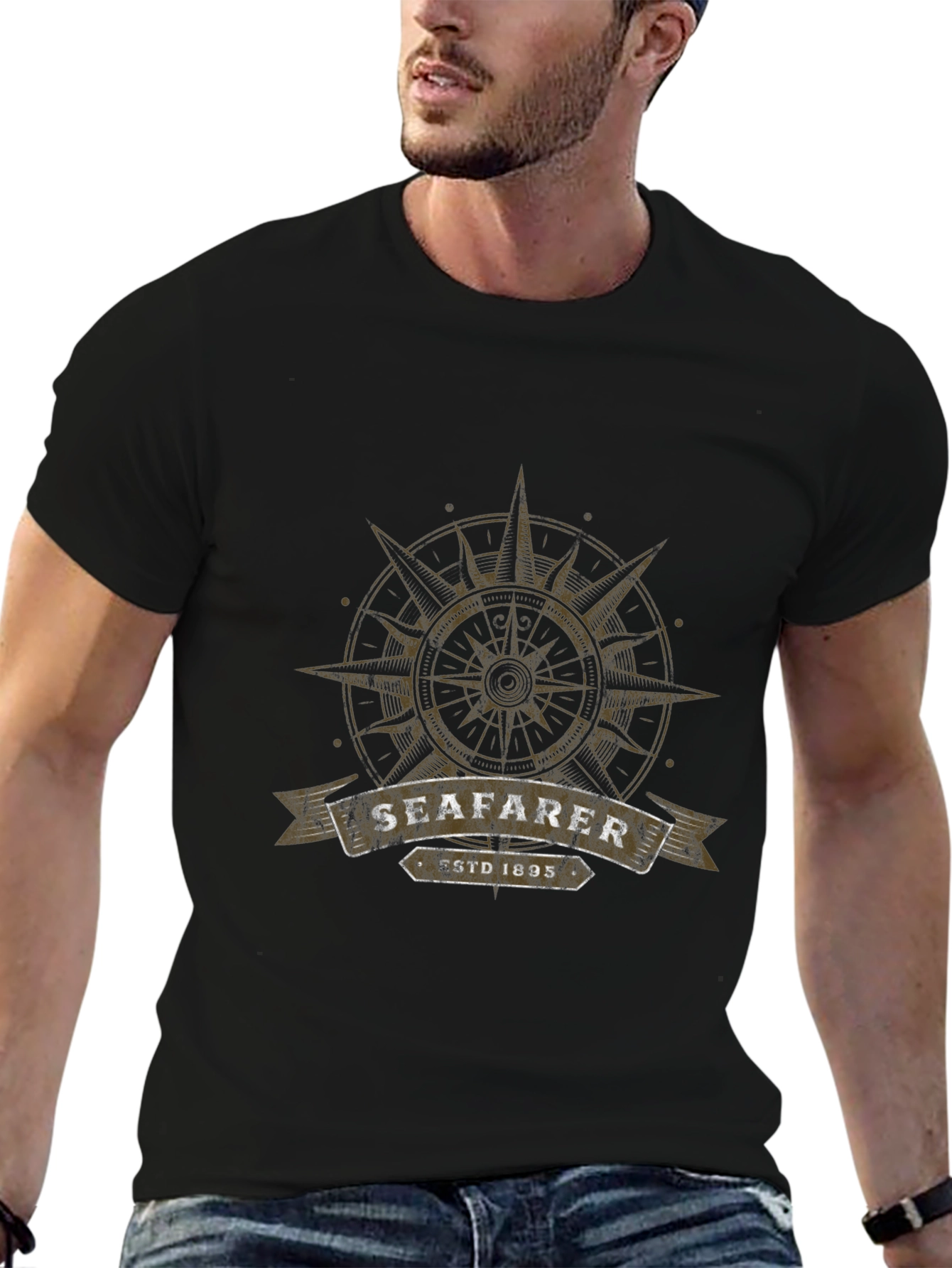 Seafarer Compass Graphic T-Shirt - Black