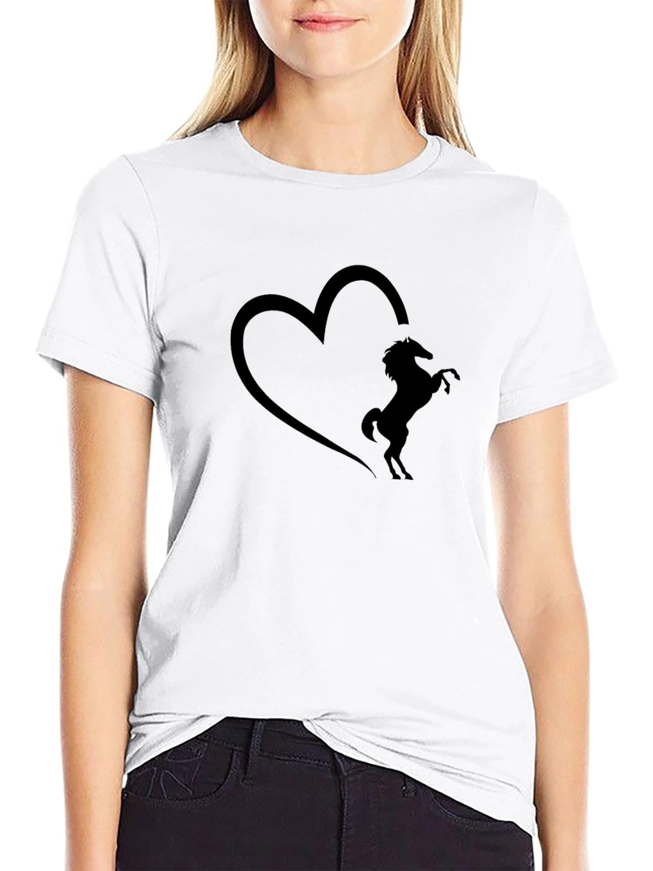 Heart Horse Silhouette Black T-Shirt