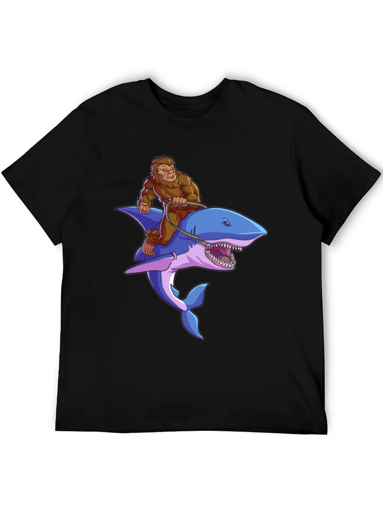 Bigfoot Riding Shark Graphic Tee - Black