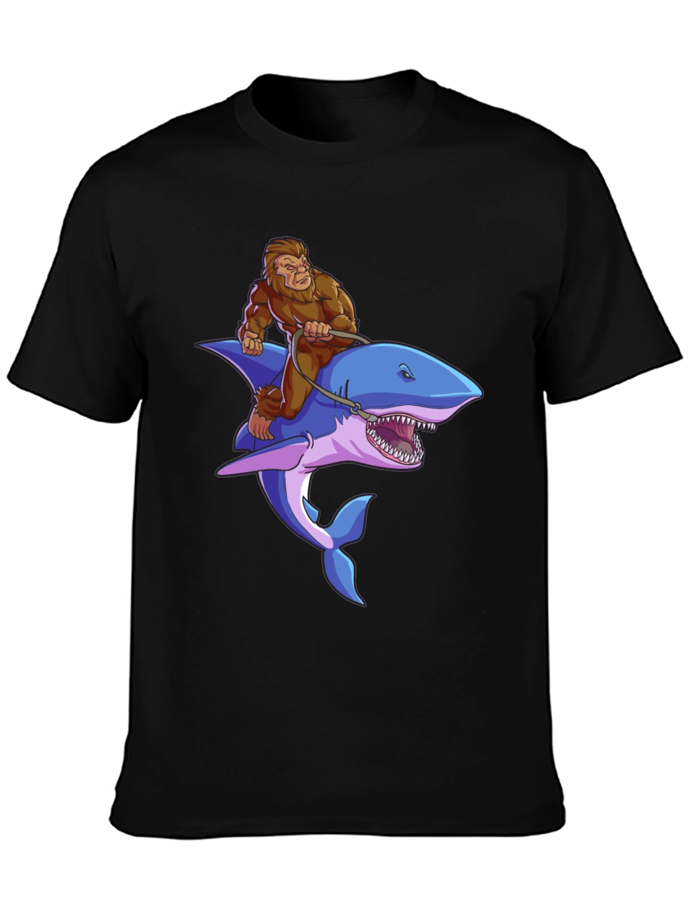 Bigfoot Riding Shark Graphic Tee - Black