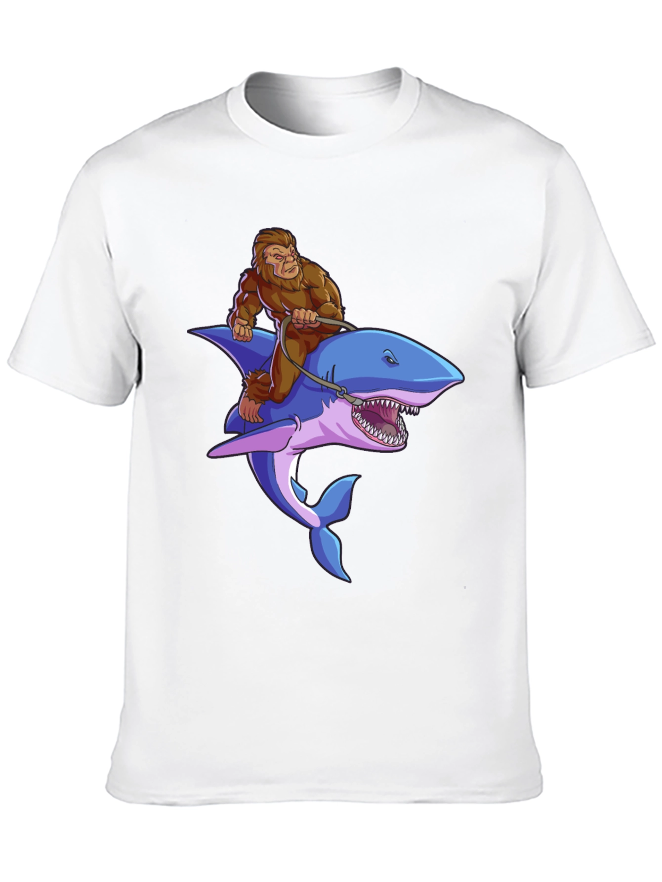 Bigfoot Riding Shark Graphic Tee - Black