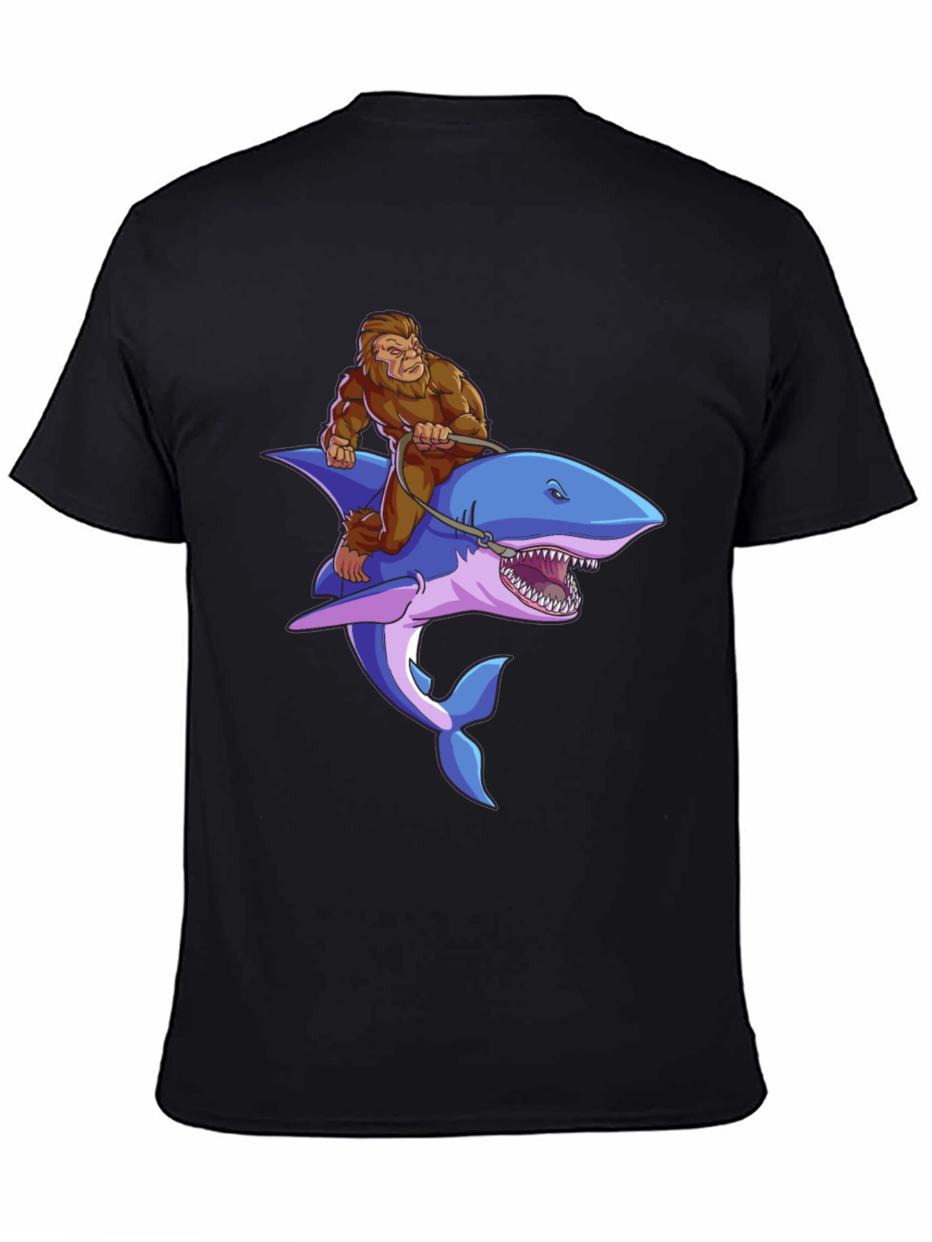 Bigfoot Riding Shark Graphic Tee - Black