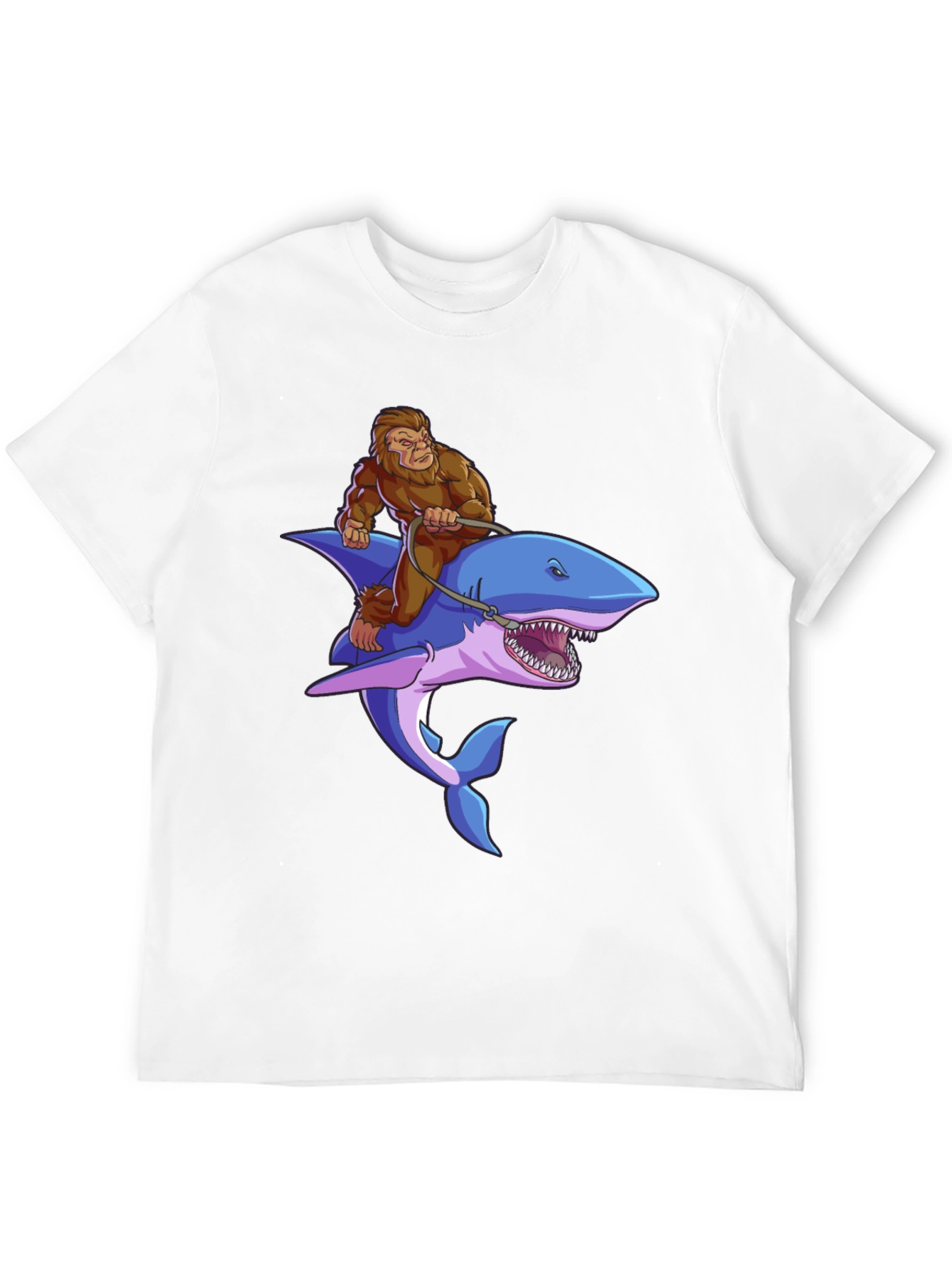 Bigfoot Riding Shark Graphic Tee - Black