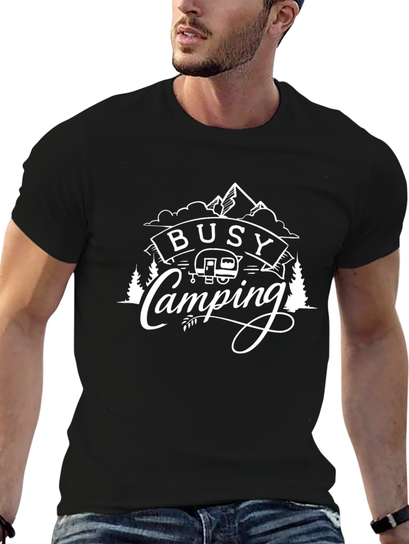Busy Camping Black T-Shirt - Outdoor Adventure
