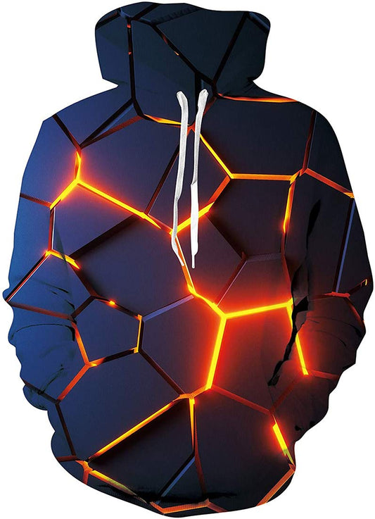 Mens Hoodies Full 3D Printed Graphic Sweatshirt Athletic Breathable Fashion Pullover with Pockets