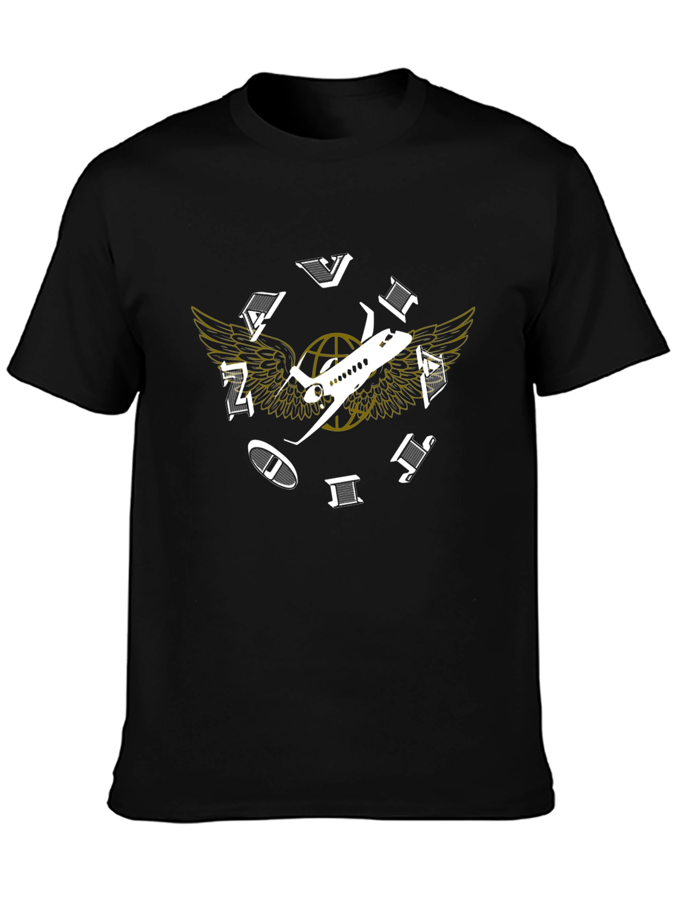 Aviation Globe Wings Black T-Shirt