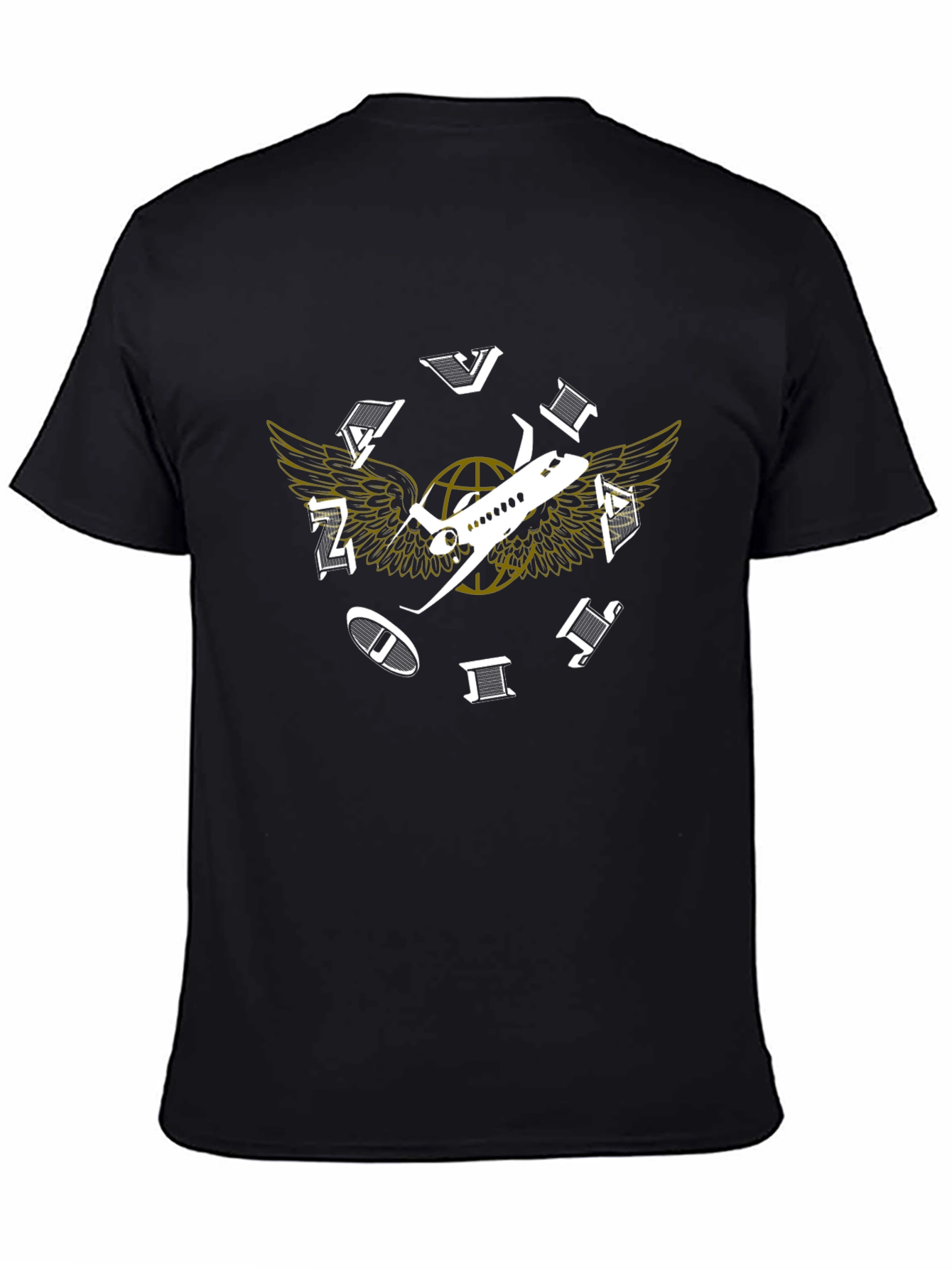 Aviation Globe Wings Black T-Shirt