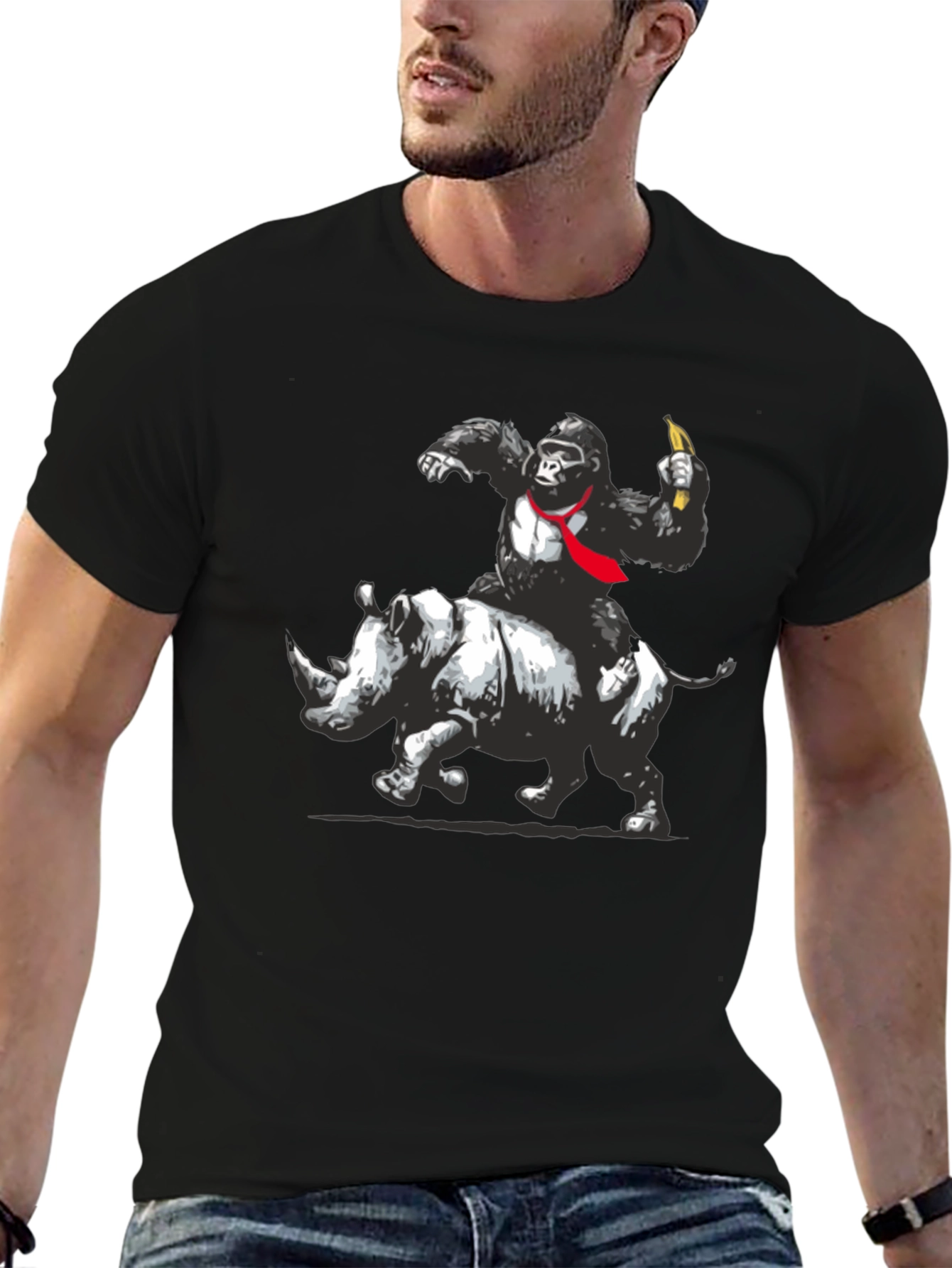Gorilla Riding Rhino Graphic Tee - Black