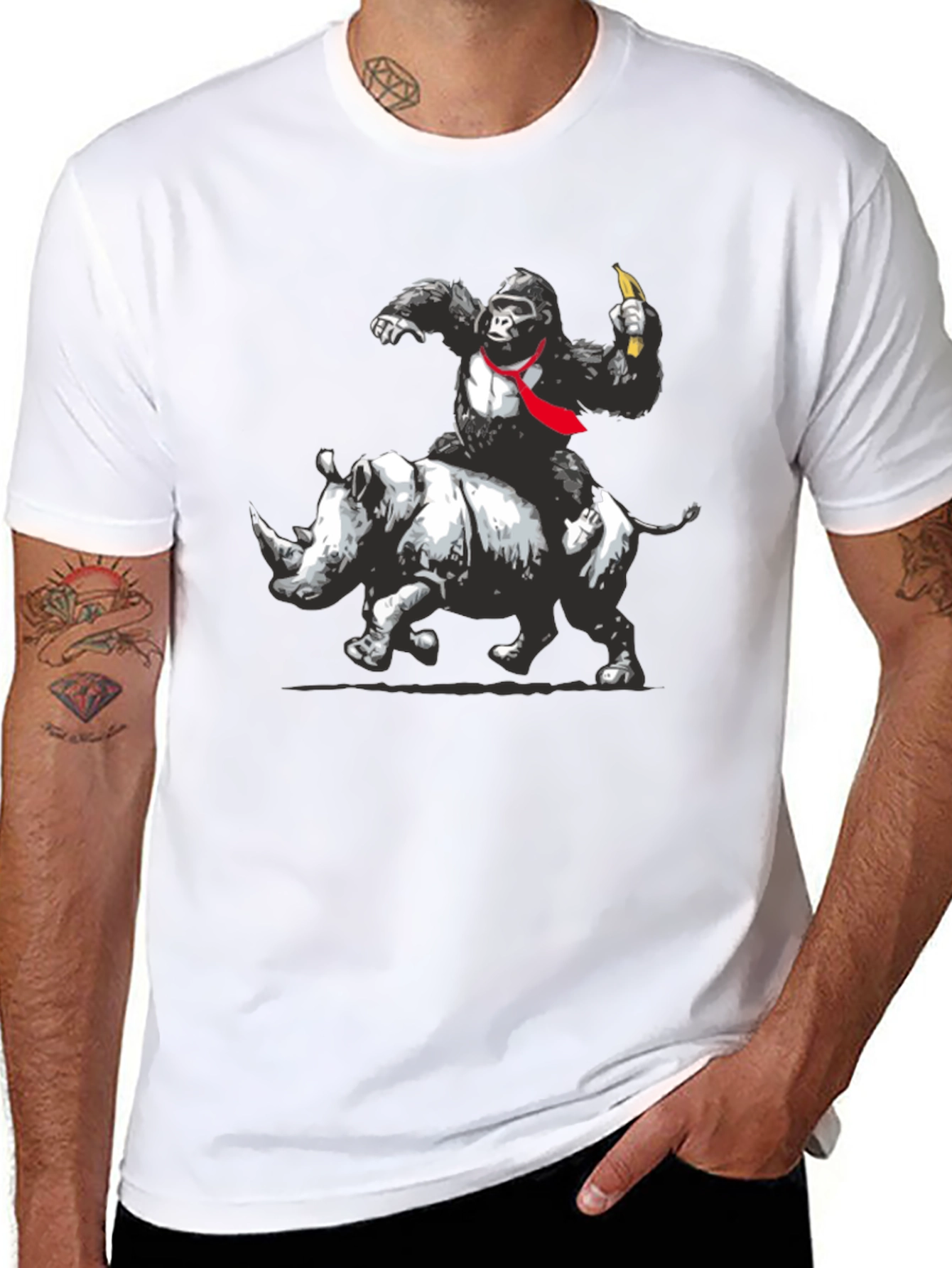 Gorilla Riding Rhino Graphic Tee - Black