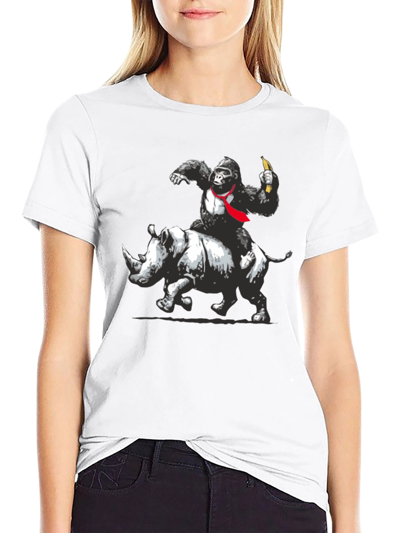Gorilla Riding Rhino Graphic Tee - Black