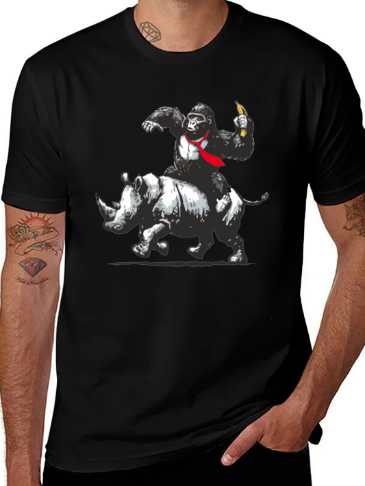 Gorilla Riding Rhino Graphic Tee - Black
