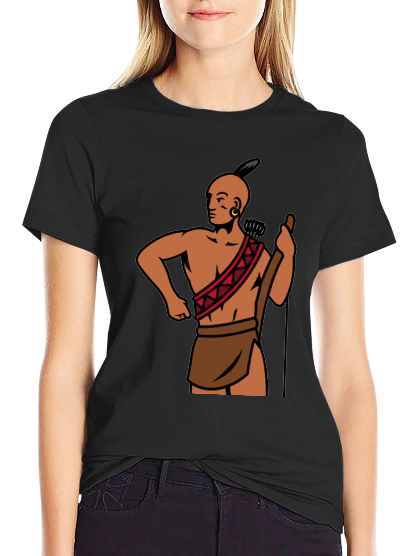 Native American Graphic Print Black T-Shirt