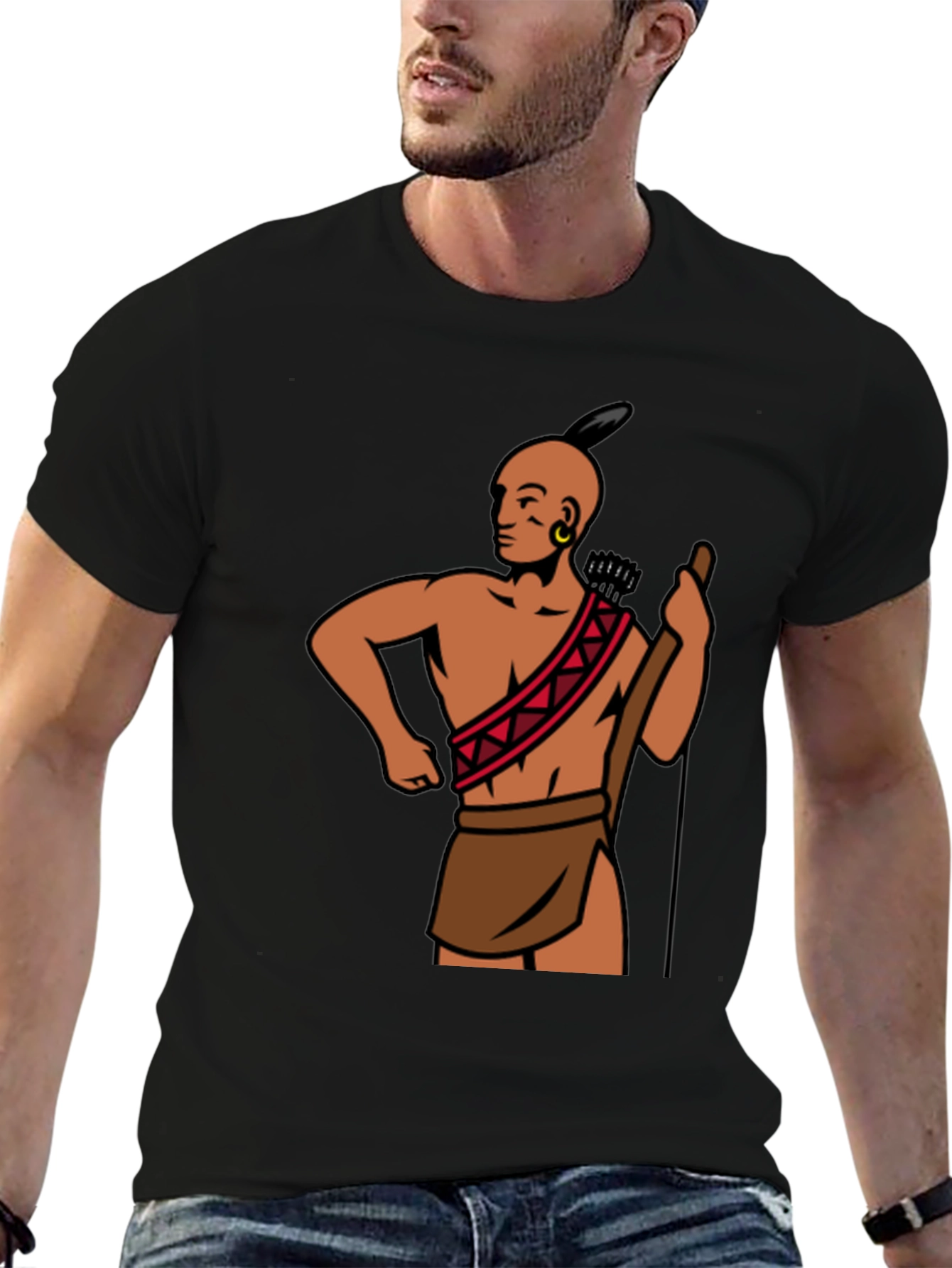 Native American Graphic Print Black T-Shirt