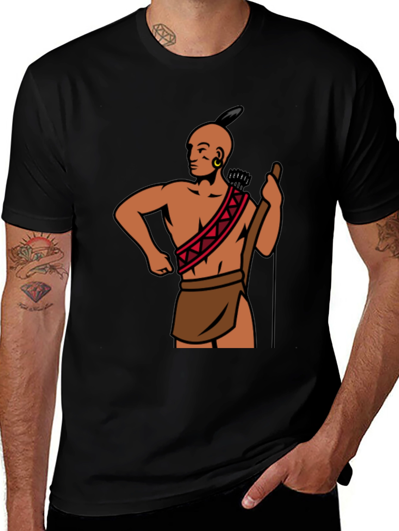 Native American Graphic Print Black T-Shirt