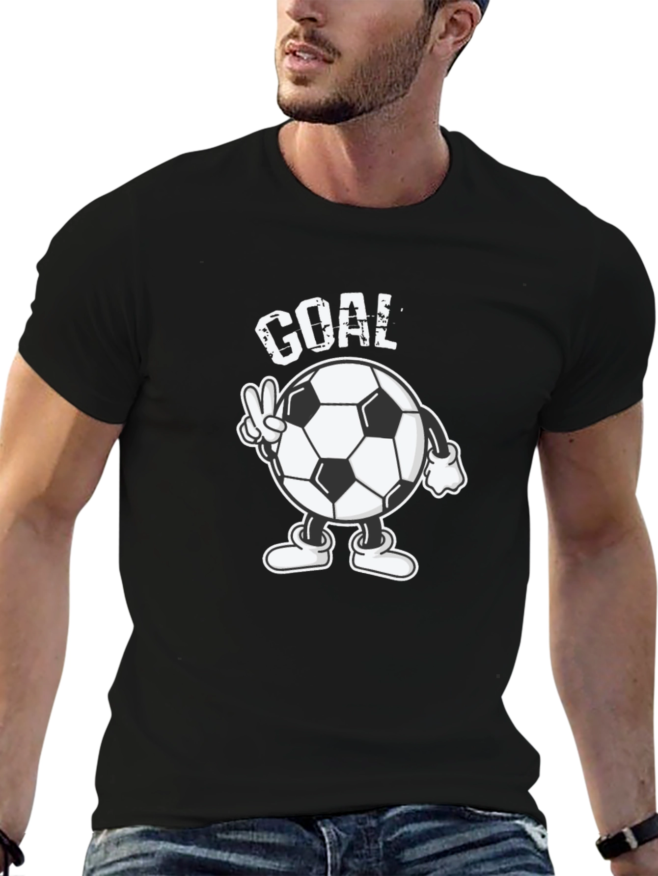 Goal! Soccer Ball Cartoon Mens Black T-Shirt