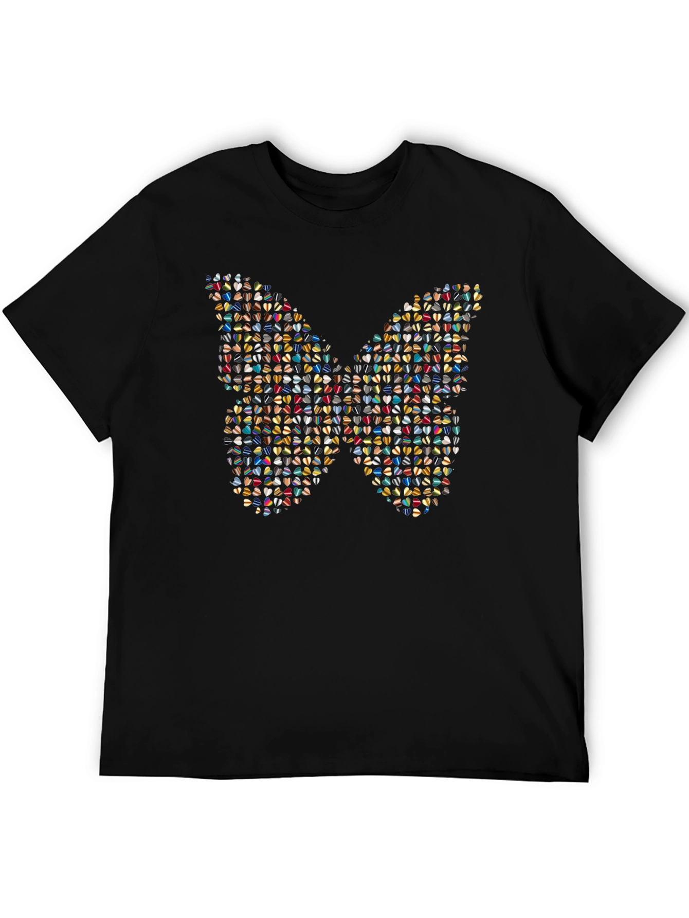 Butterfly Heart Pattern Black T-Shirt