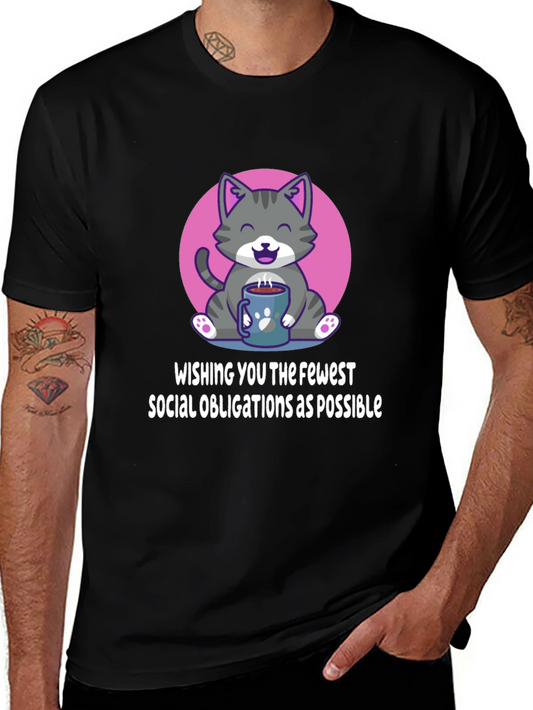 Introvert Cat T-Shirt - Fewer Social Obligations Tee
