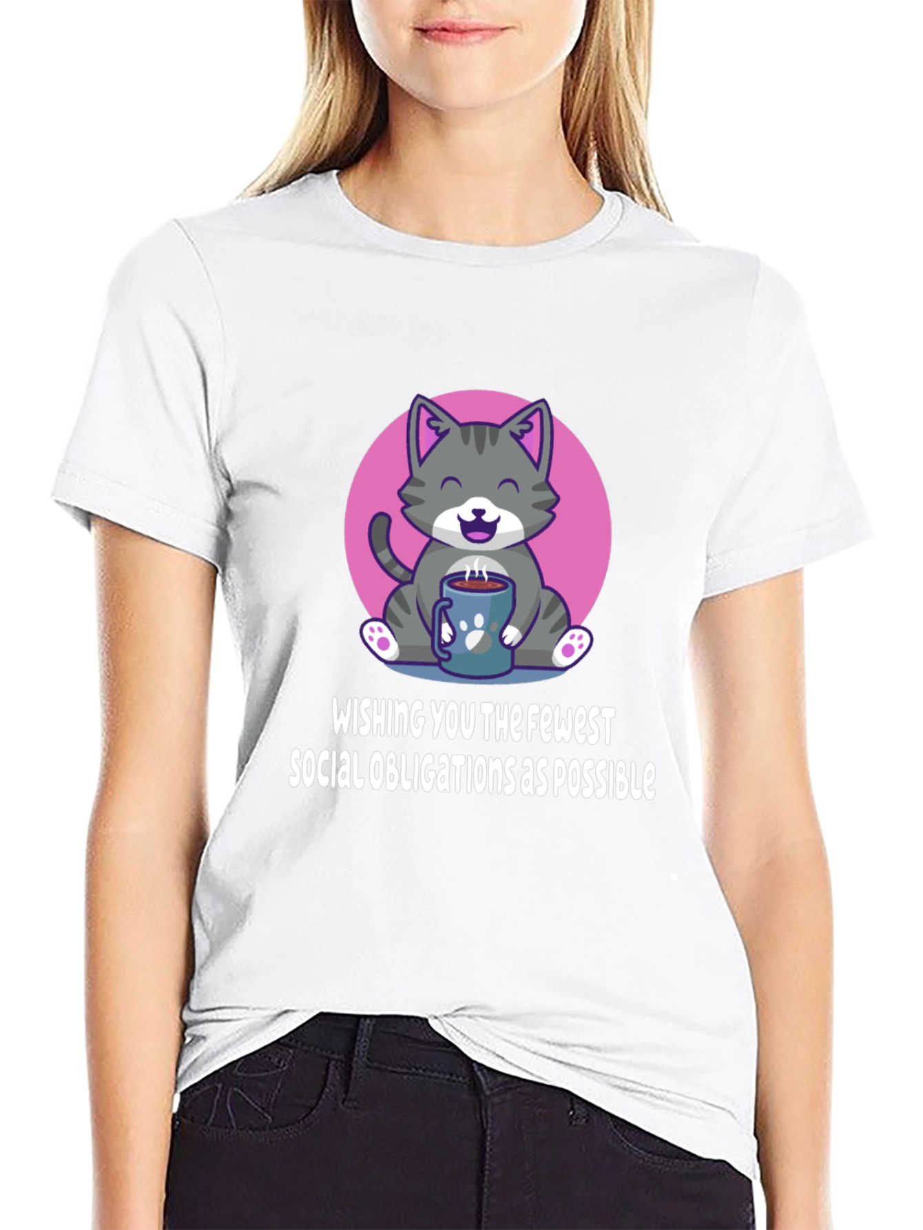 Introvert Cat T-Shirt - Fewer Social Obligations Tee