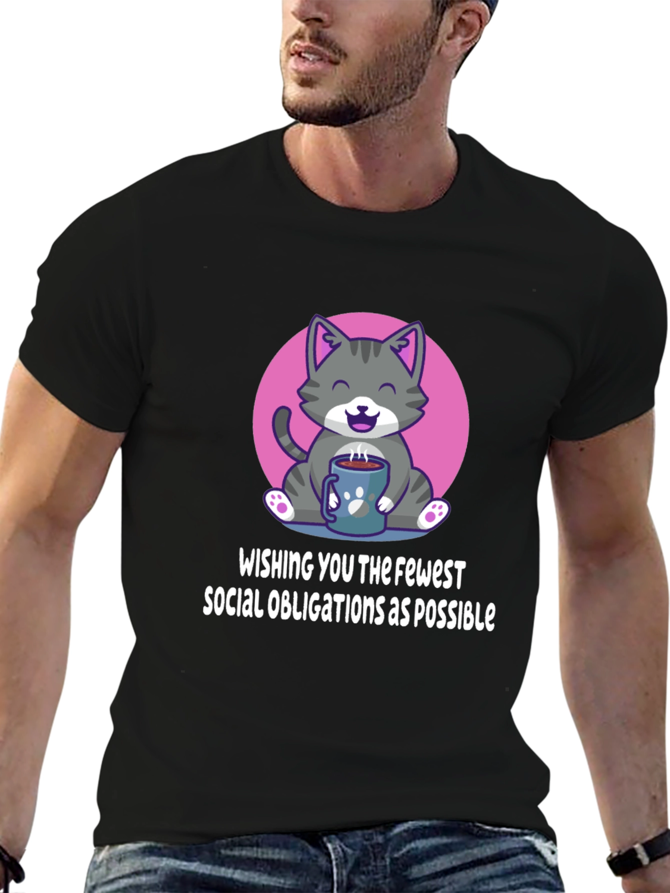 Introvert Cat T-Shirt - Fewer Social Obligations Tee