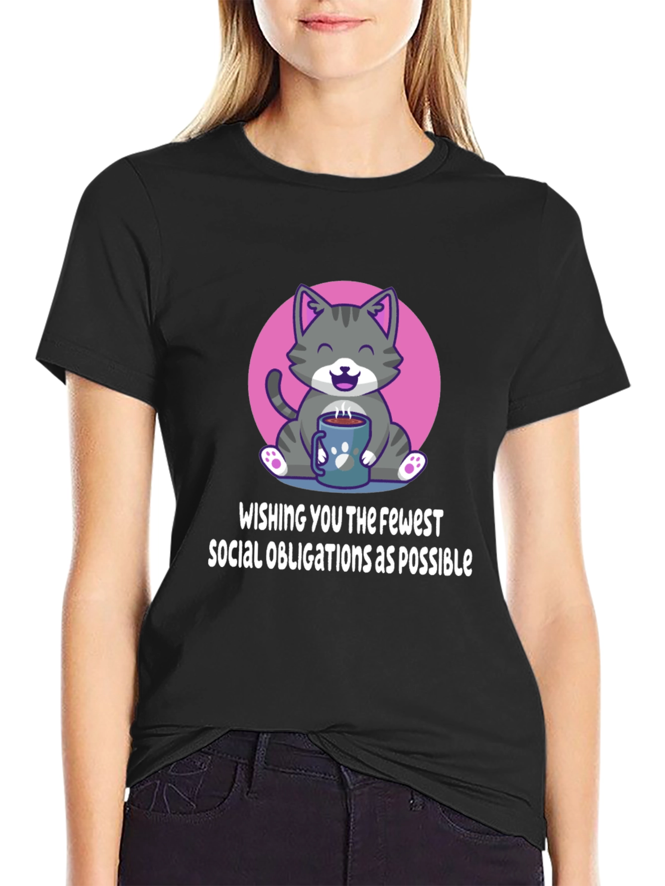 Introvert Cat T-Shirt - Fewer Social Obligations Tee