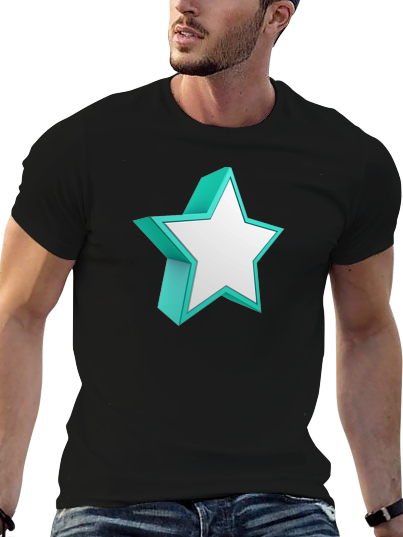 3D Star Graphic Black T-Shirt