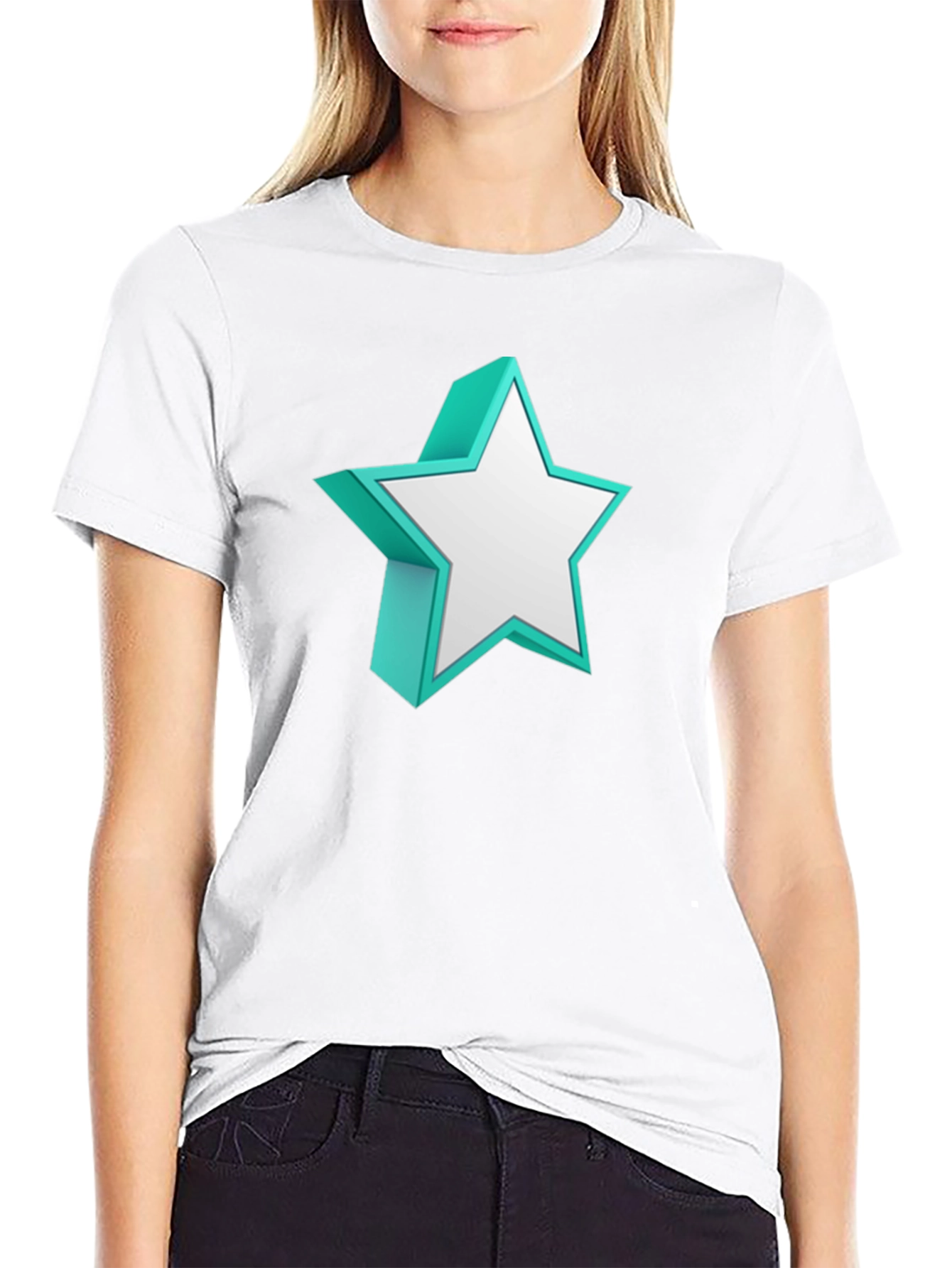 3D Star Graphic Black T-Shirt