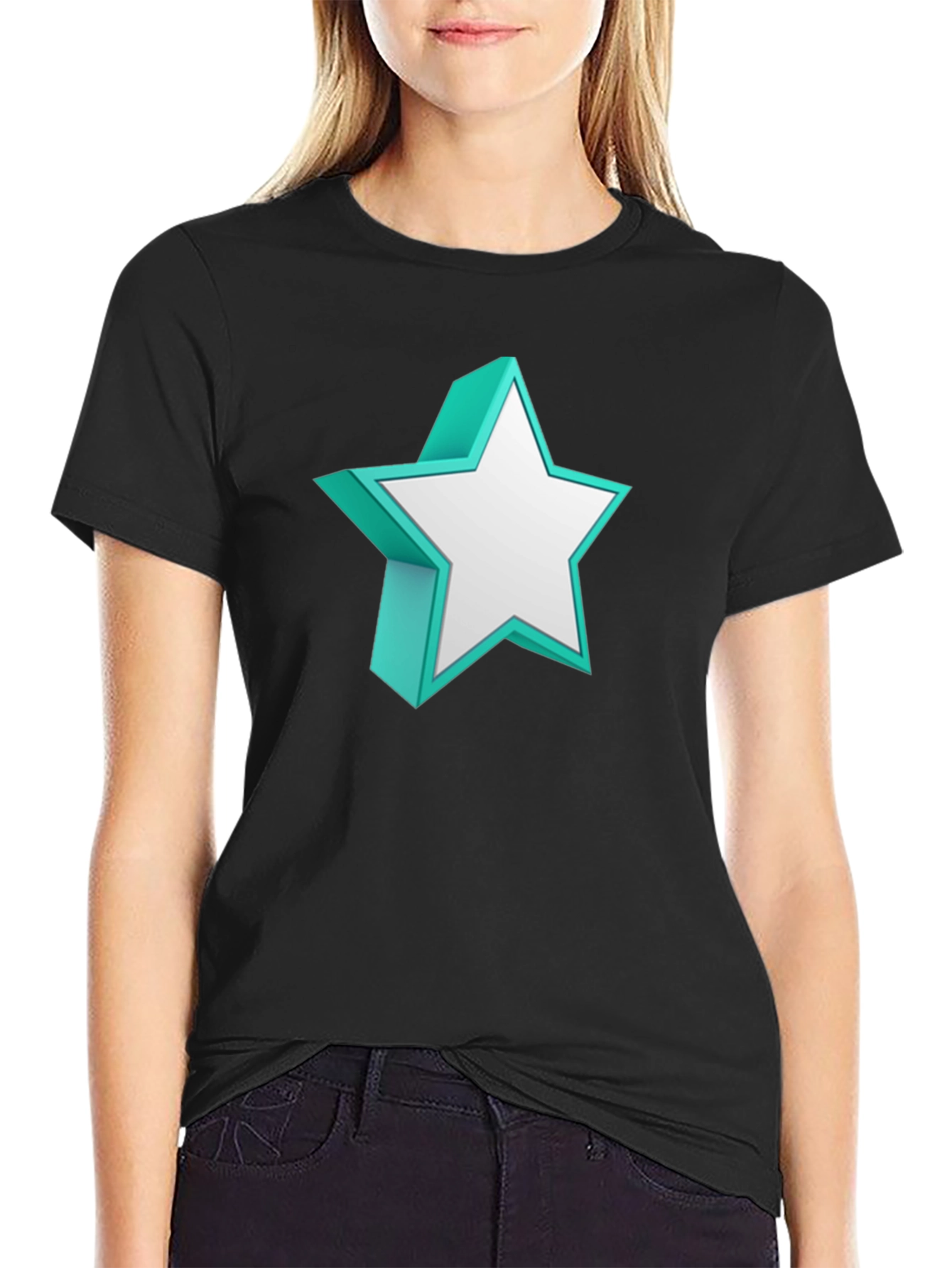 3D Star Graphic Black T-Shirt