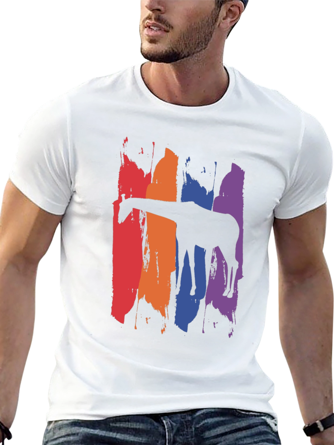 Rainbow Giraffe Graphic Tee - Mens Black T-Shirt
