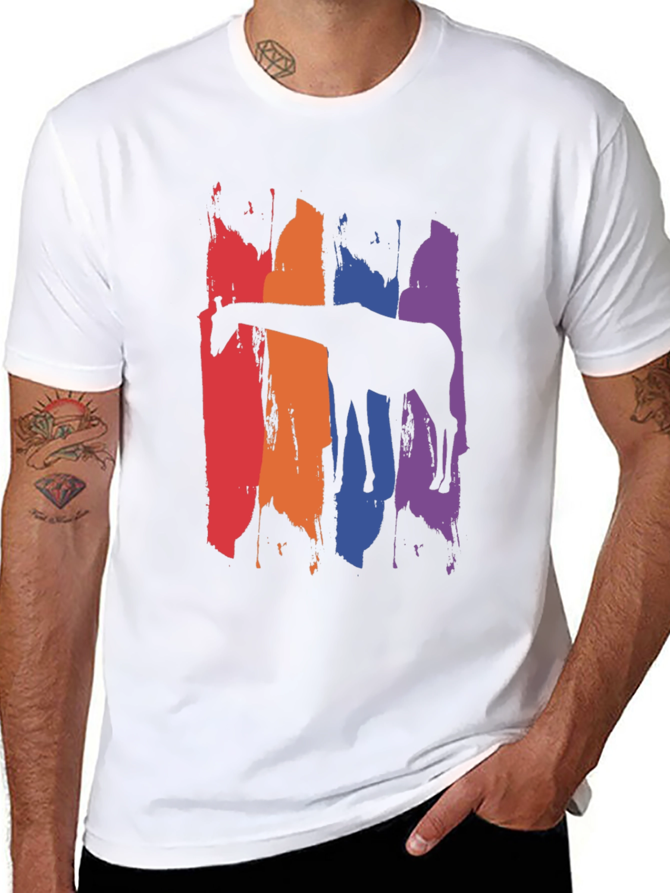Rainbow Giraffe Graphic Tee - Mens Black T-Shirt