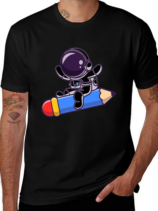Astronaut Riding Pencil Graphic Tee - Black