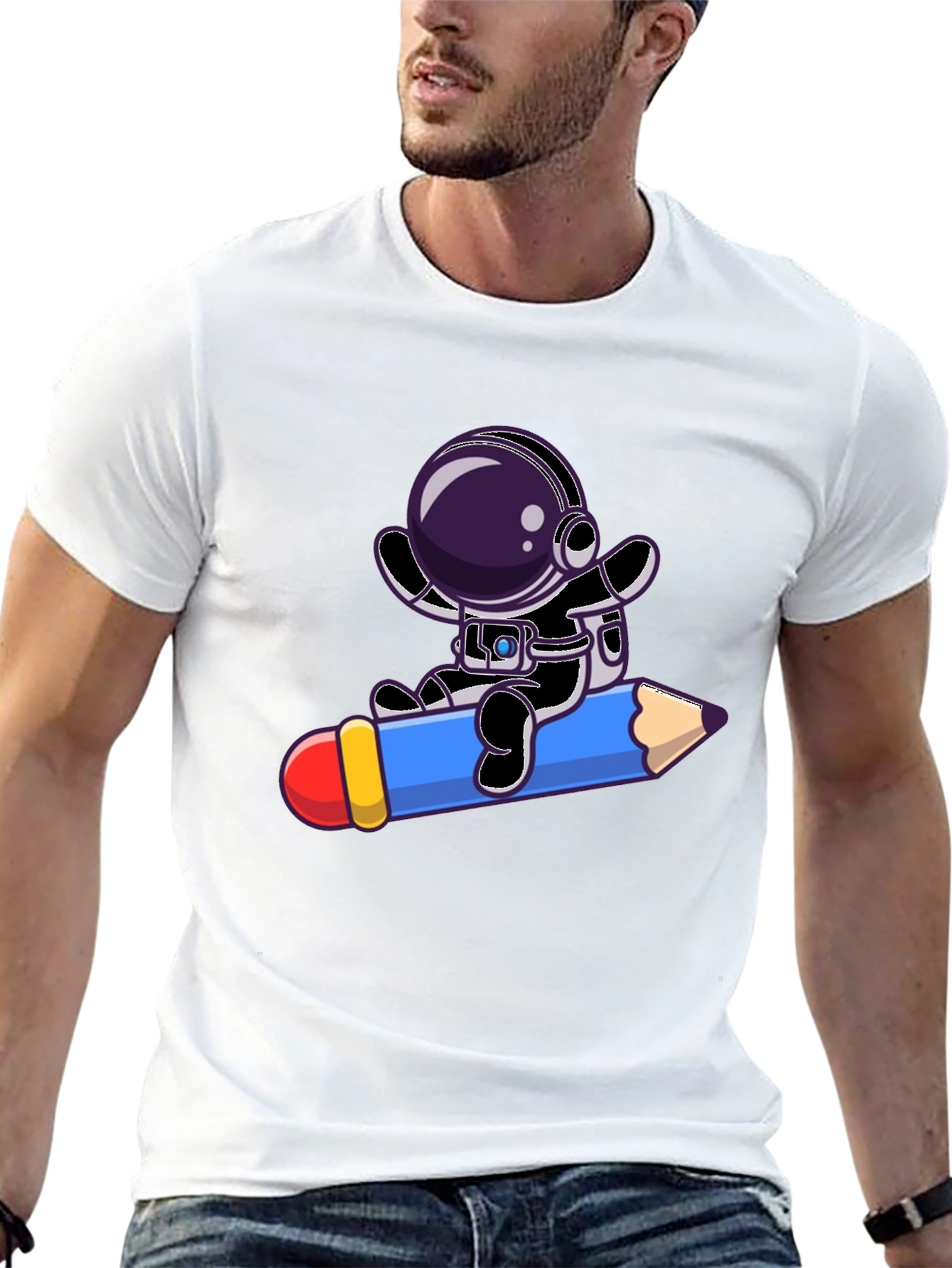 Astronaut Riding Pencil Graphic Tee - Black
