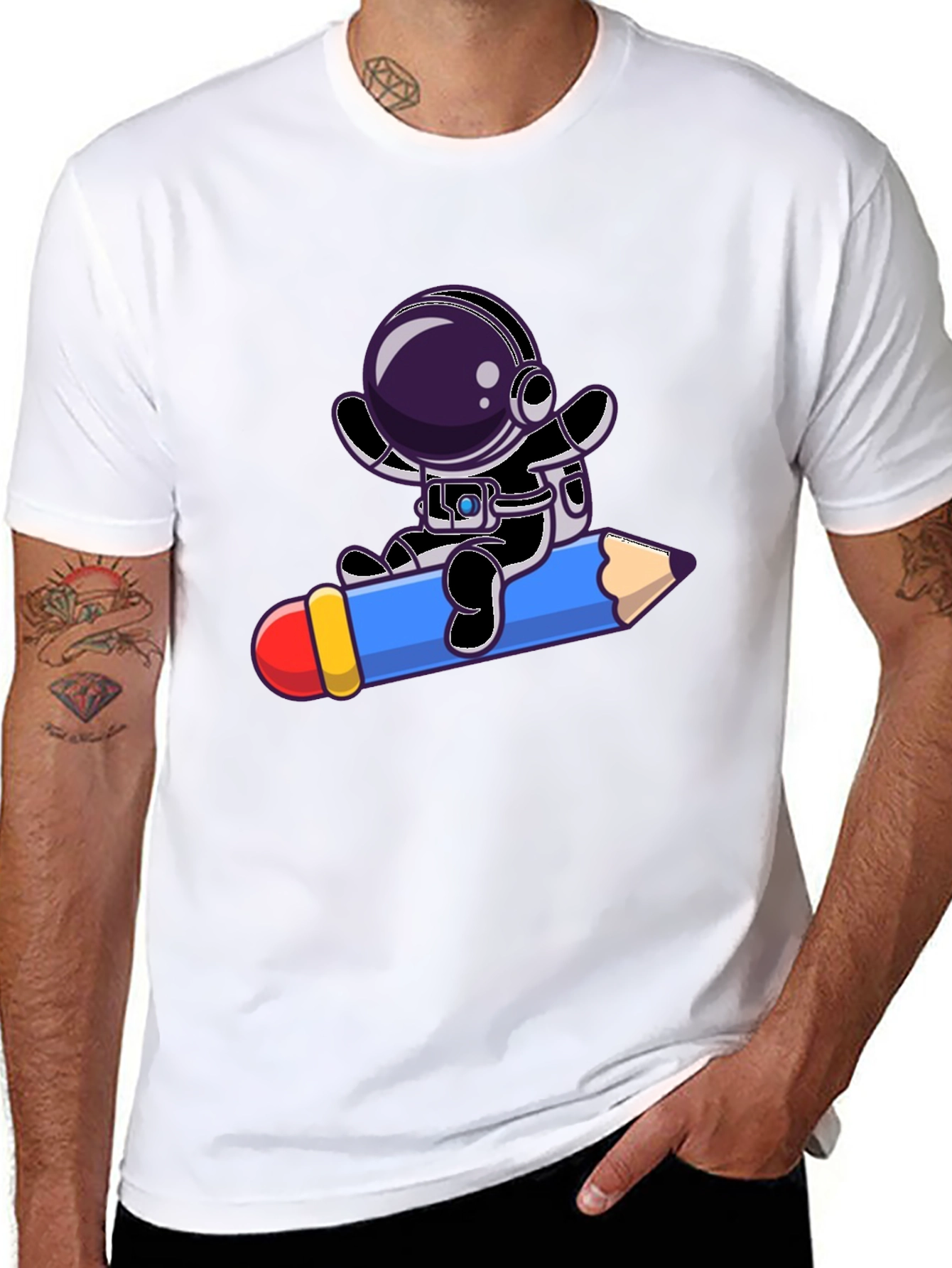 Astronaut Riding Pencil Graphic Tee - Black
