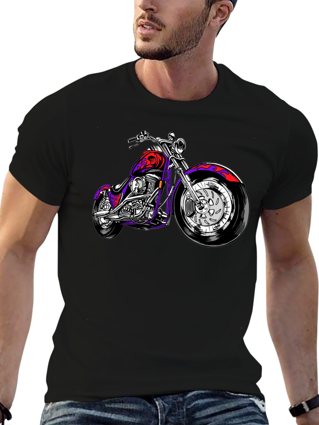 Cool Motorcycle Graphic Tee - Black