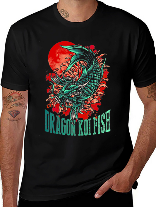 Dragon Koi Fish Graphic Print T-Shirt