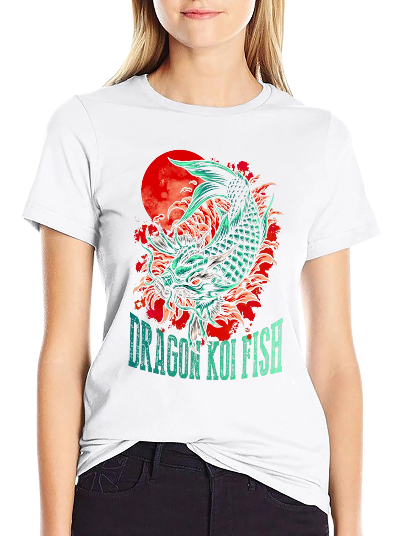 Dragon Koi Fish Graphic Print T-Shirt