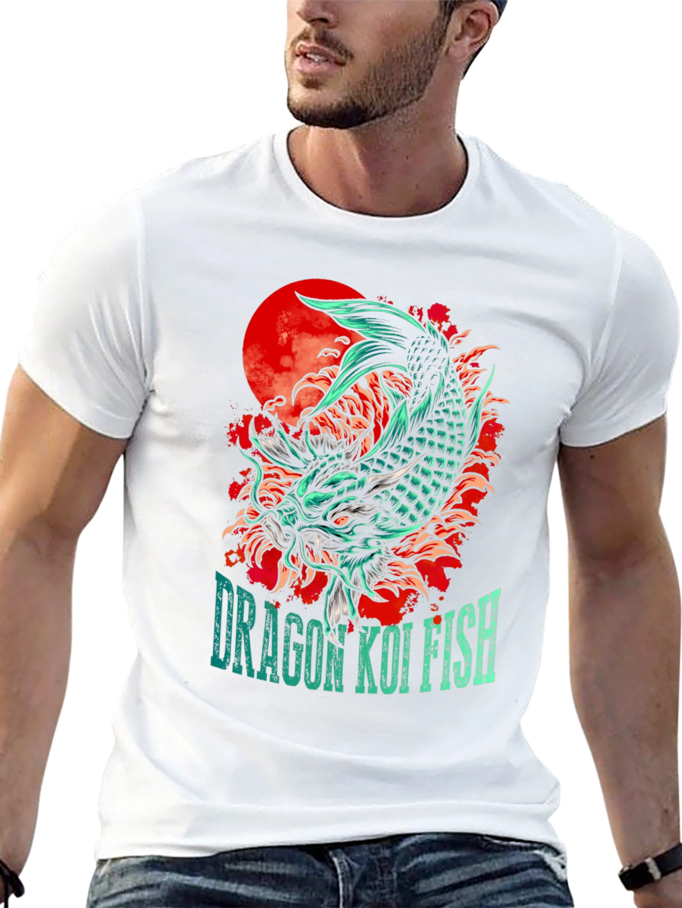 Dragon Koi Fish Graphic Print T-Shirt