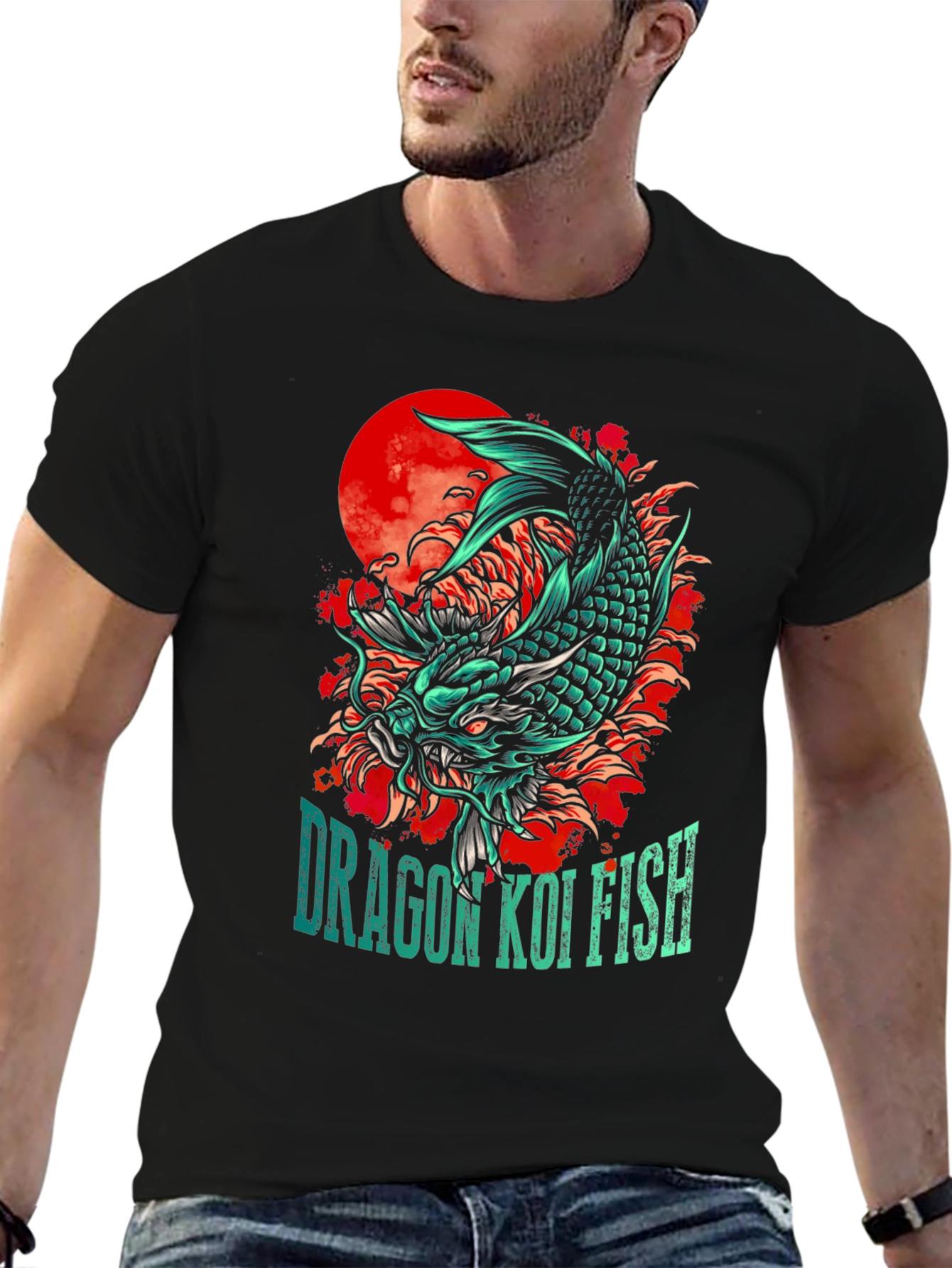 Dragon Koi Fish Graphic Print T-Shirt