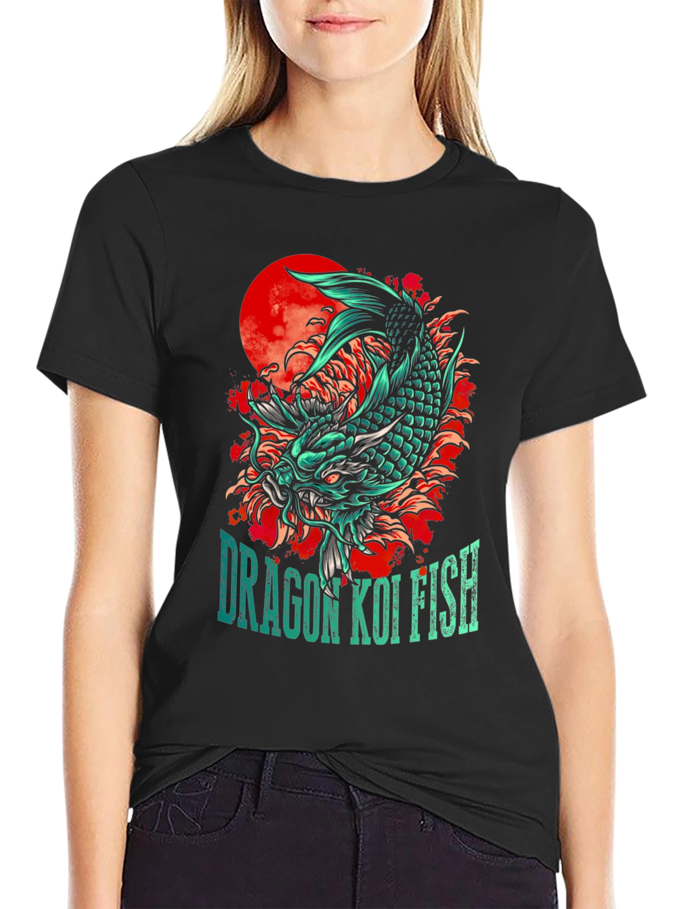 Dragon Koi Fish Graphic Print T-Shirt