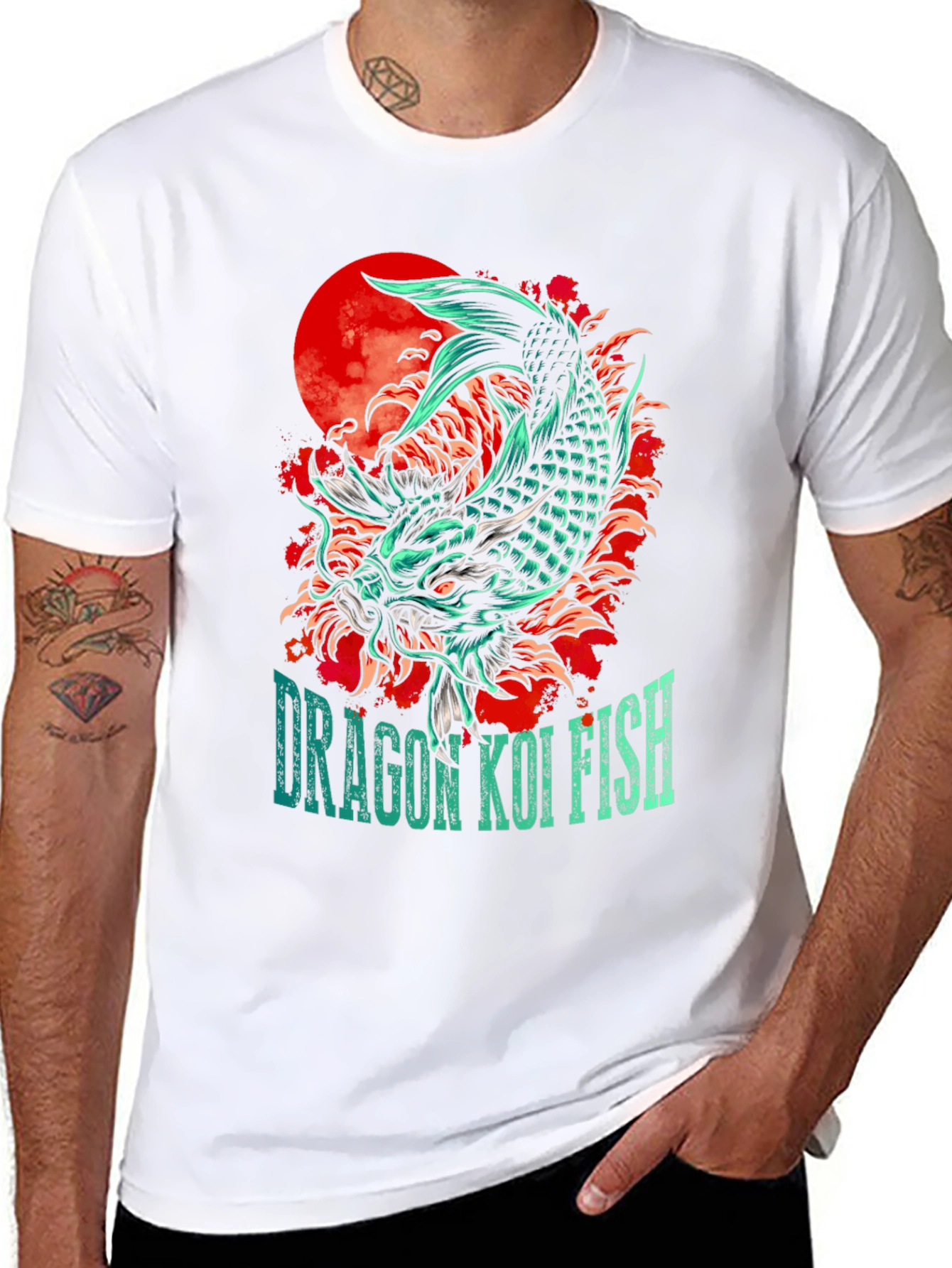 Dragon Koi Fish Graphic Print T-Shirt