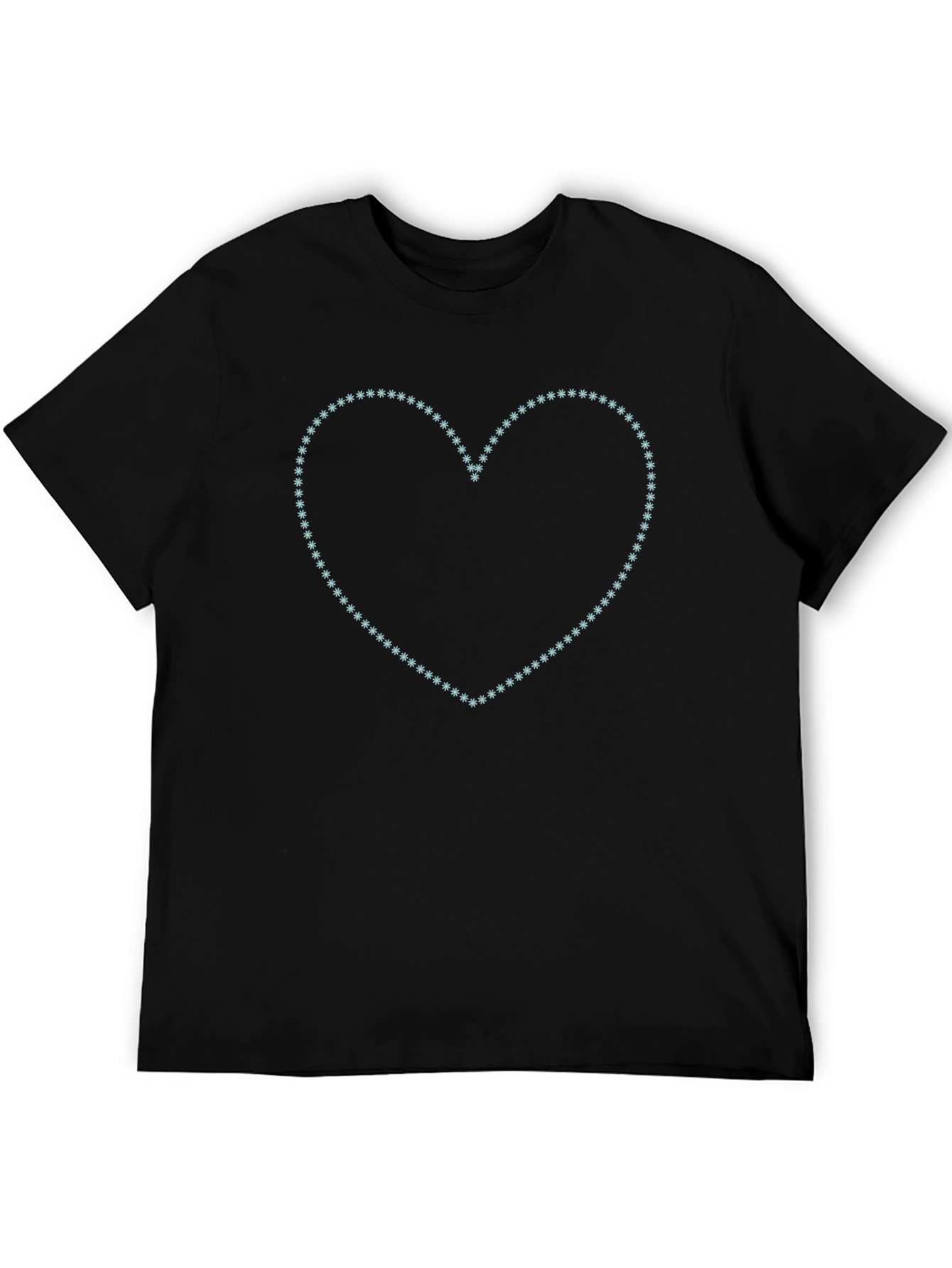 Heart Snowflake Tee - Black Cotton Crew Neck T-Shirt