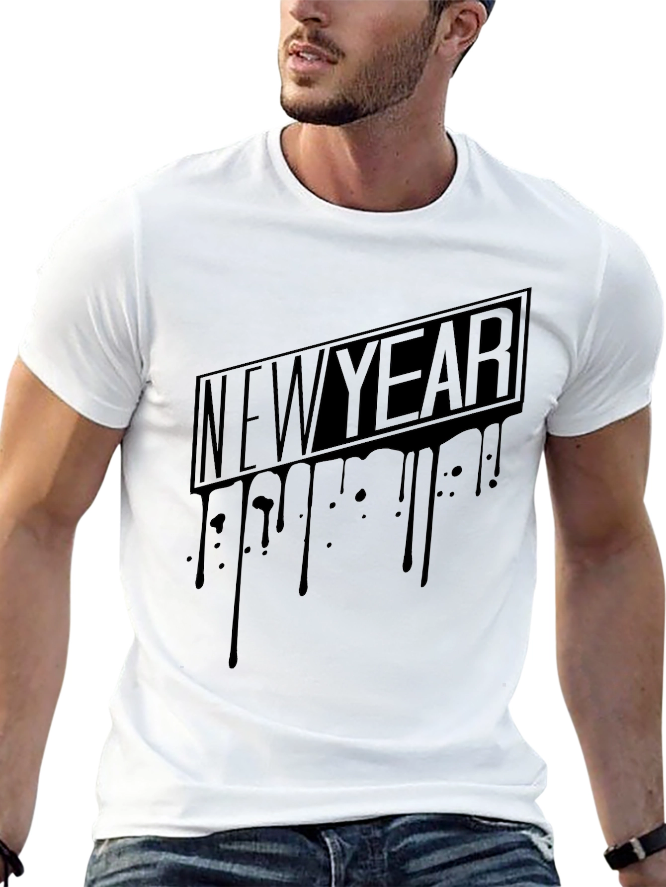 New Year Drip Graphic Tee - Mens Black T-Shirt