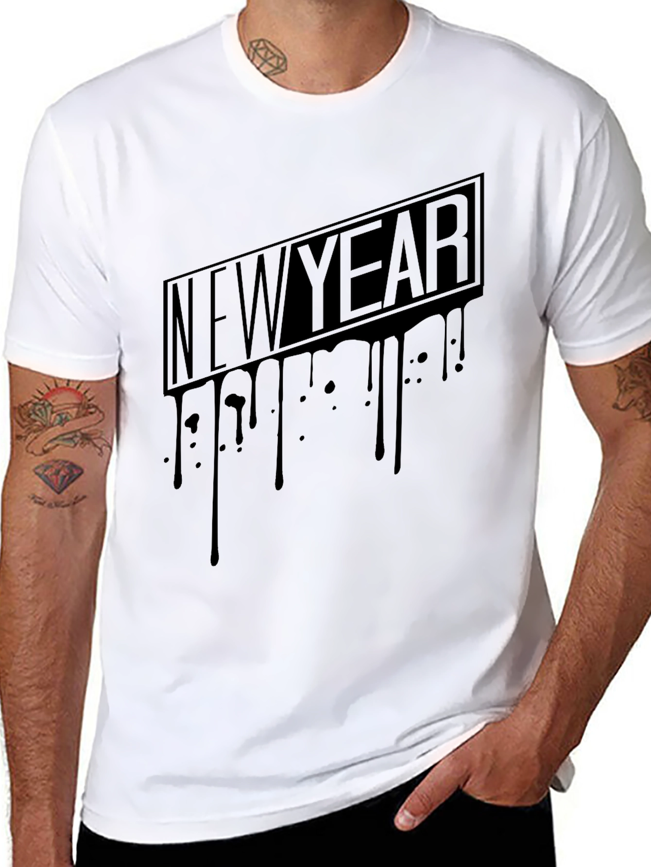 New Year Drip Graphic Tee - Mens Black T-Shirt