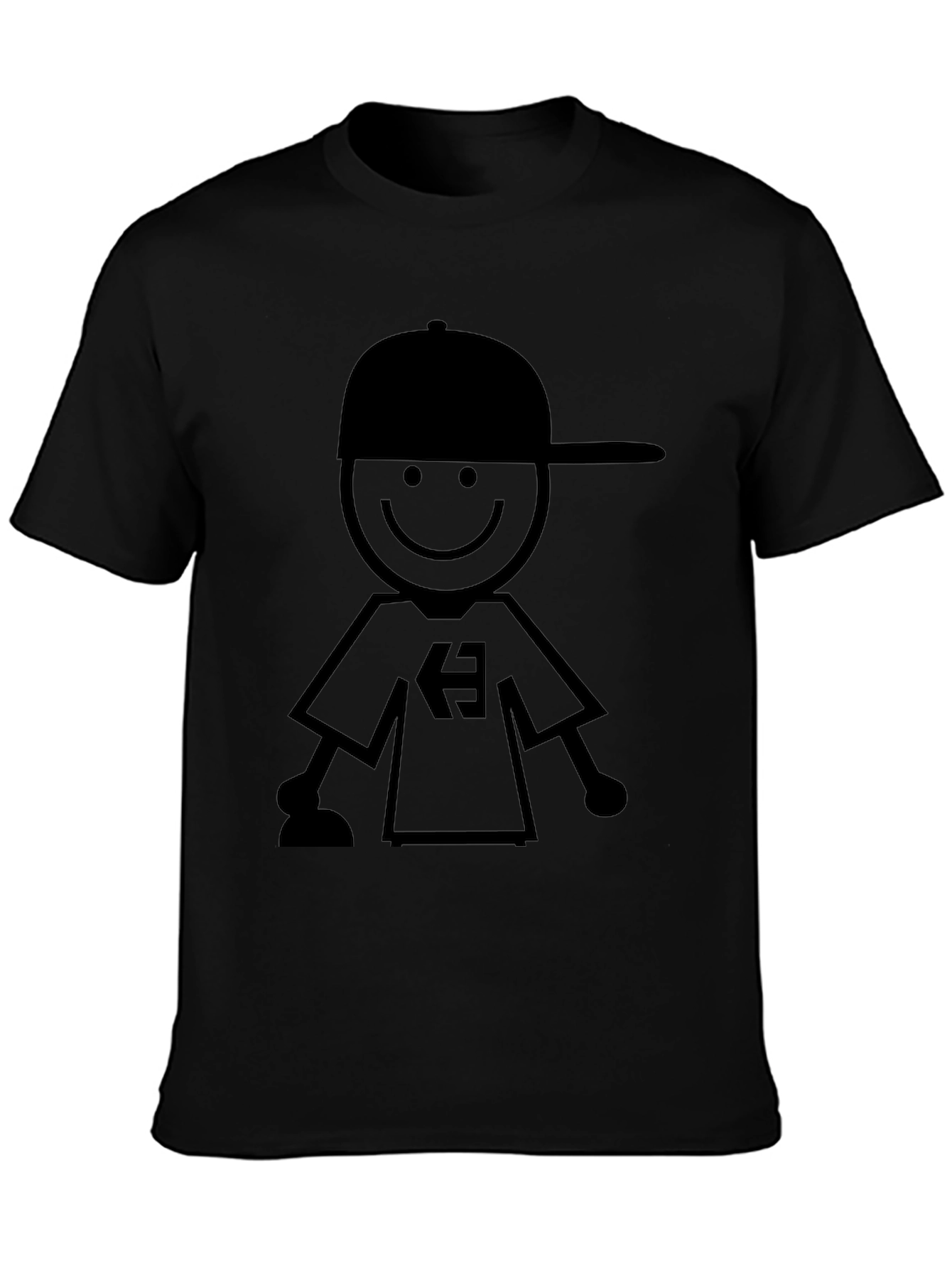 Stick Figure Boy Graphic Black T-Shirt