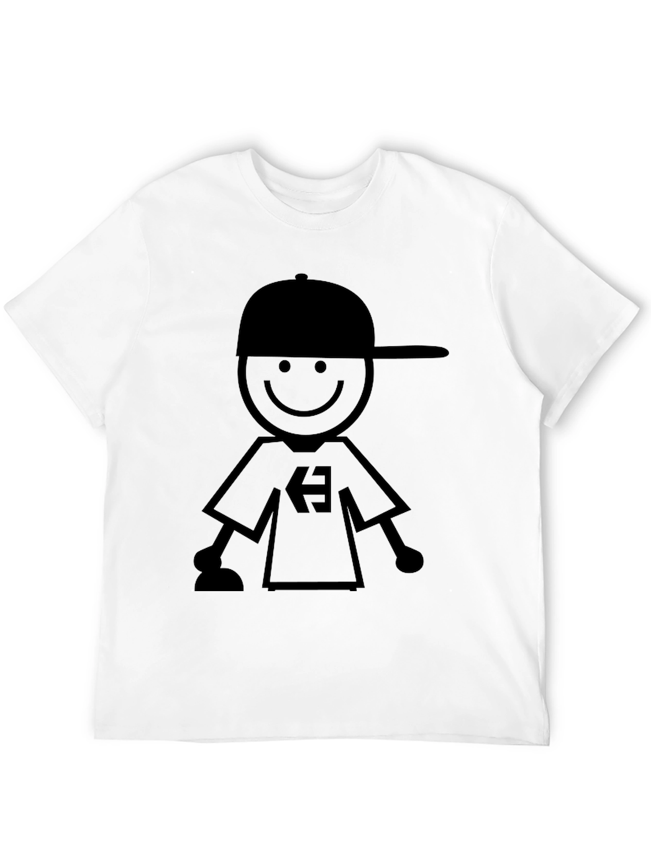 Stick Figure Boy Graphic Black T-Shirt