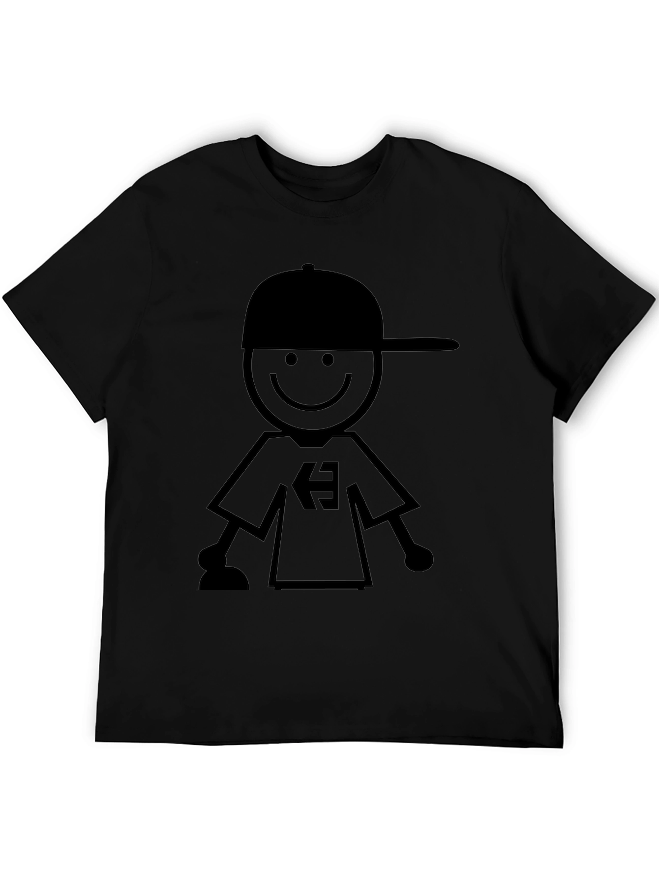 Stick Figure Boy Graphic Black T-Shirt