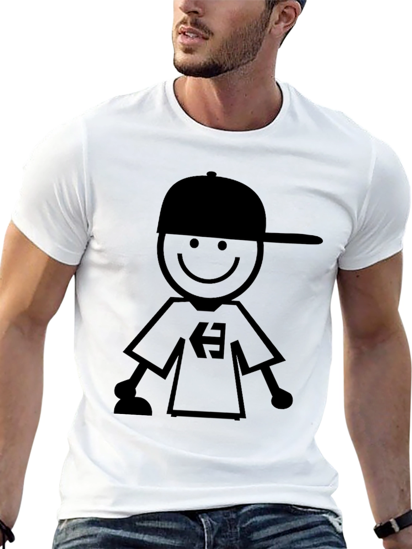Stick Figure Boy Graphic Black T-Shirt