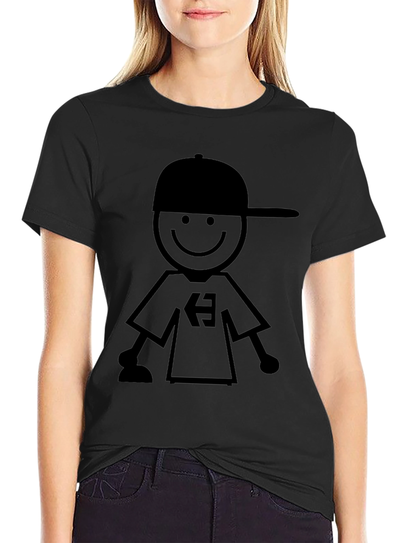 Stick Figure Boy Graphic Black T-Shirt