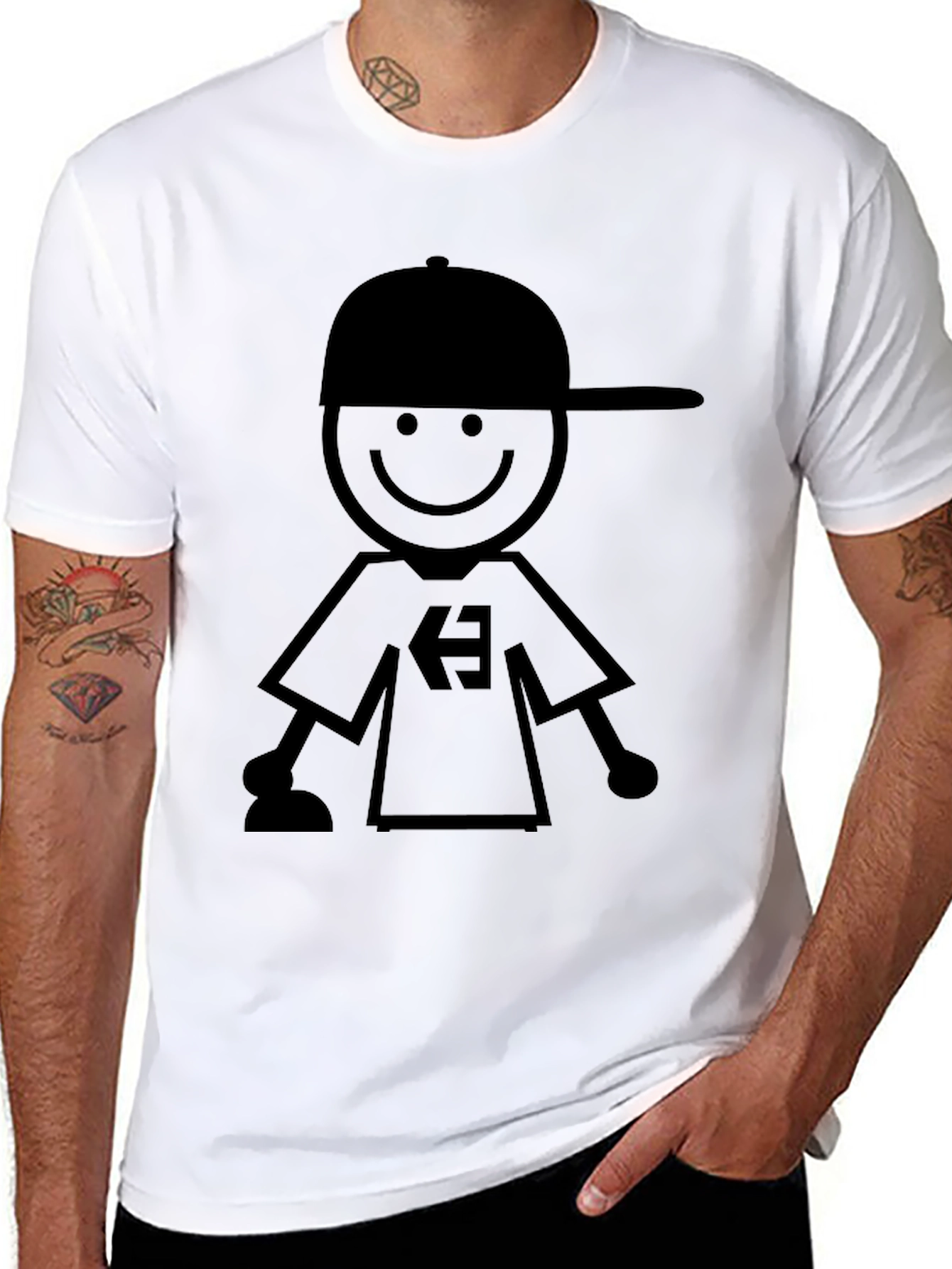Stick Figure Boy Graphic Black T-Shirt