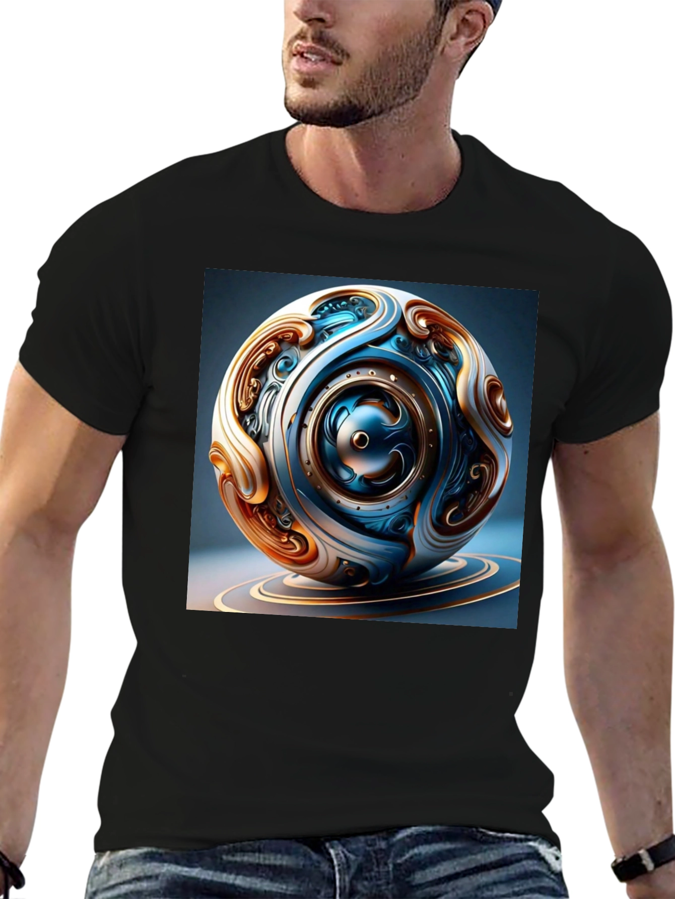 Artistic Gear Sphere Graphic Tee - Black